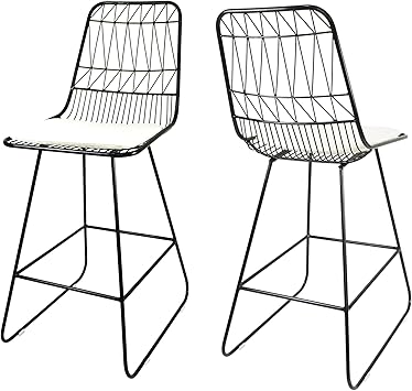 Amazon Com Christopher Knight Home Lilith Counter Stools 26 Seats Modern Geometric Black Iron Frames With Ivory Cushion Set Of 2 Furniture Decor