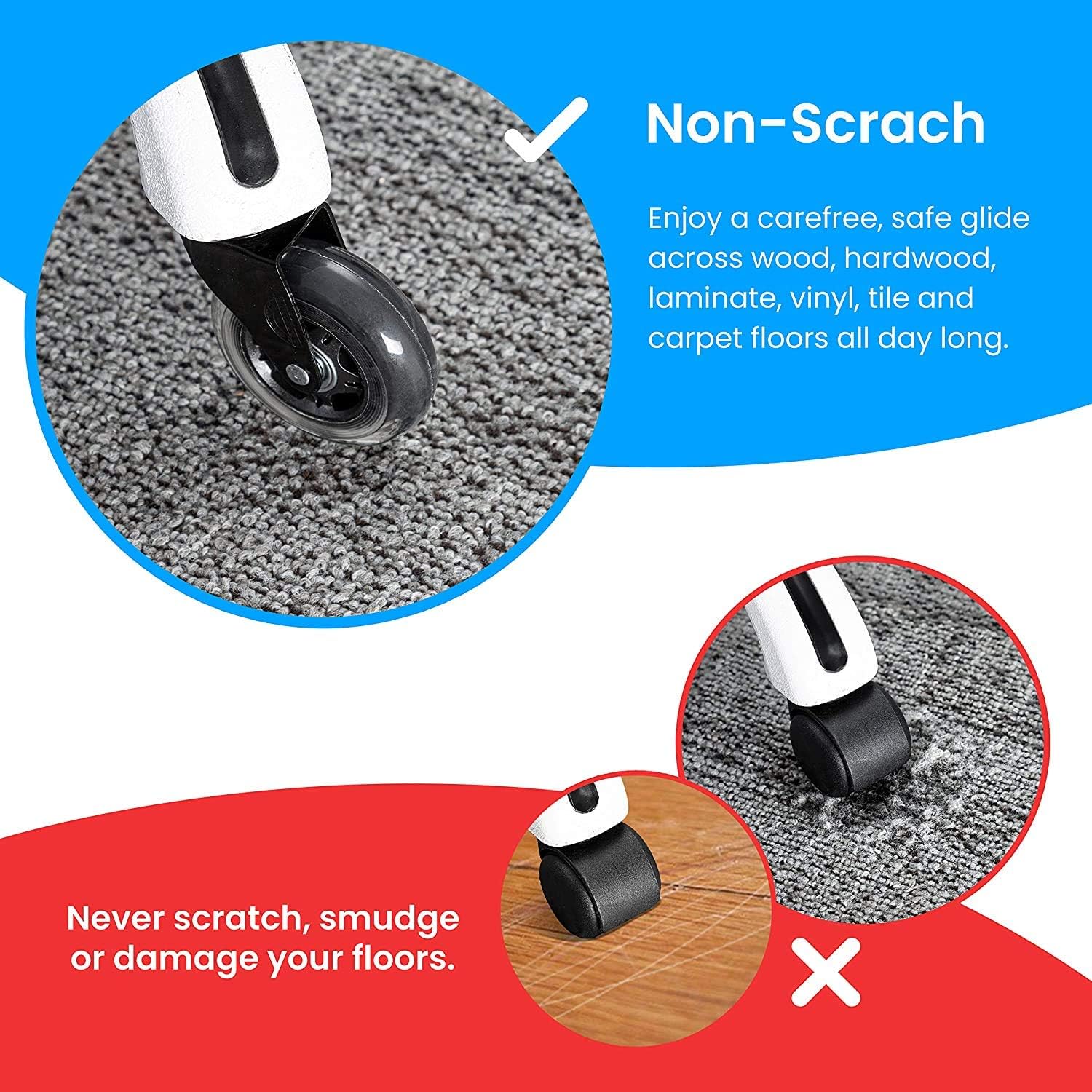 Office Chair Wheels Replacement Rubber Chair casters for Hardwood Floors and Carpet, Set of 5, Heavy Duty Office Chair Desk casters for Chairs to Replace Office Chair mats - Universal fit : Office Products