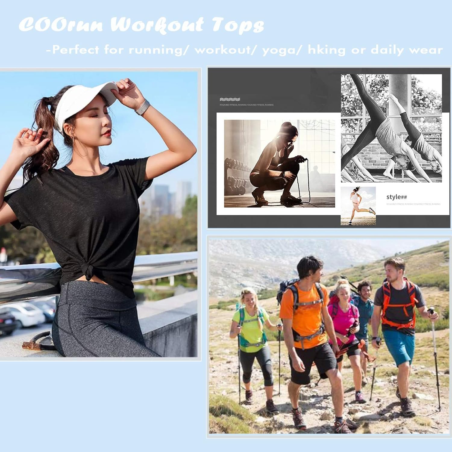 COOrun Workout Tops for Women Loose Fit Yoga Shirts Mesh Open Back Women Active Sports Running Clothing: Clothing