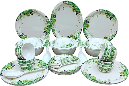 Family Dining Microwave Safe Double Coated 40 Pieces Attractive Dinnerware Set (Green, 40)