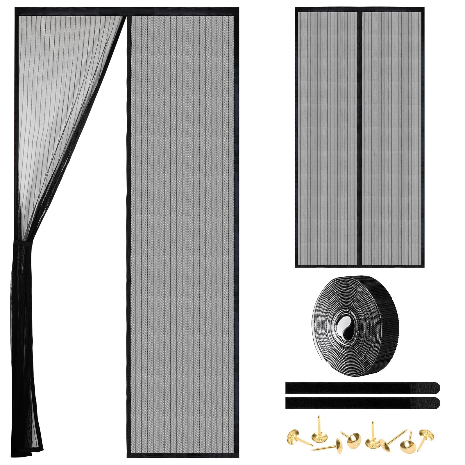 Photo 1 of Magnetic Screen Door - Self Sealing, Heavy Duty, Hands Free Mesh Partition Keeps Bugs Out Let Breeze in- Pet and Kid Friendly - Keep Open Feature (Black, Fit Door Size 39 x 82 Inch)