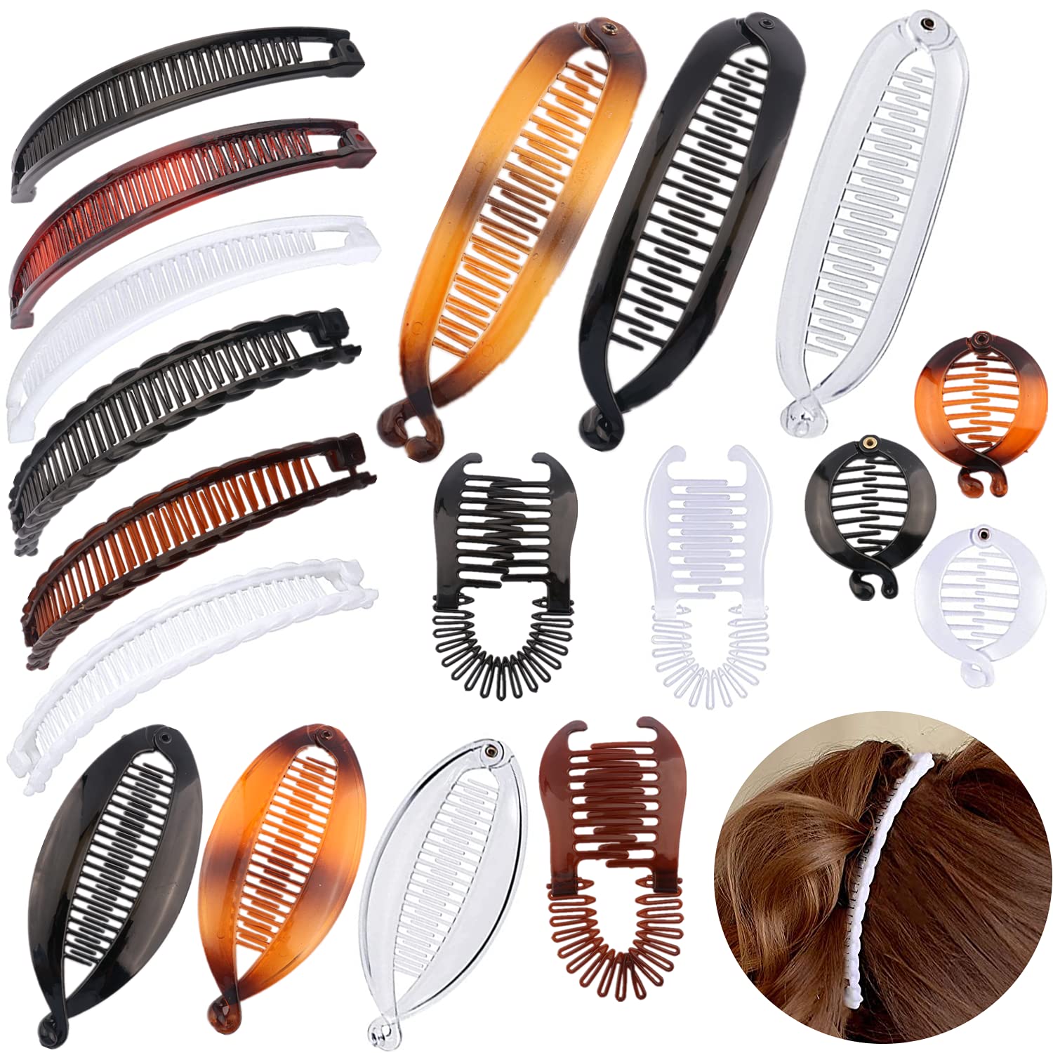 Photo 1 of 18 Pieces Large Double Comb Fishtail Banana Clips for Thick Hair and Ponytails - Classic Hair Clips for Women and Girls