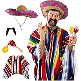 Tigerdoe Cinco De Mayo Costume - Costume – Sombrero Hat – Authentic Serape Poncho - Mustaches - Maraca - Fiesta
