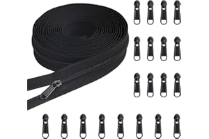 YAKA 5 Yards Bulk Zippers #5 Nylon Coil Zippers for Sewing Black Nylon Coil Zipper with 20pcs Zipper Sliders Repair Kit for Jackets Luggage Backpack DIY Sewing Tailor Craft Bags and Clothing