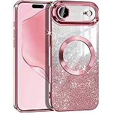 Casetego for iPhone Air Case/iPhone 17 Air Case,Compatible with MagSafe,Clear Magnetic Glitter Sparkle Luxury Plated Soft TPU Bumper Full Camera Lens Protector for Apple iPhone 17 Air,All Rose Gold