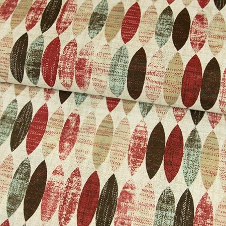 Stoffe Werning Dekostoff ovales Retro Muster rot Canvasstoff - Preis Gilt für 0,5 Meter -