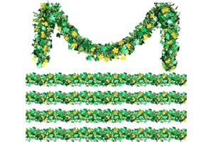 YIQXKOUY 5 Pieces 33FT St Patricks Day Garland Decor, Gold Green Shamrock Hat Tinsel Metallic Twist Foil Tinsel Hanging Garla