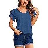 DSPSAM Summer Tops for Women 2025 Puff Sleeve Business Casual Blouses V-Neck Shirt