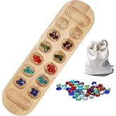 WE Games Classic Mancala Board Game 22 inch, Large Natural Wood Board with Assorted Glass Mancala Stones, African Stone Game, Table Top D&eacute;cor