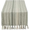 DII Farmhouse Braided Stripe Table Runner Collection, 15x72 (15x77, Fringe Included), Artichoke Green