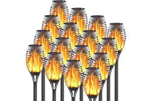 FITSAN 16Pack Mini Solar Torch Lights, 12 LED Solar Lights Outdoor Torches Flickering Flames, Waterproof Landscape Decoration Lighting for Garden Pathway Patio, Dusk to Dawn Auto On/Off