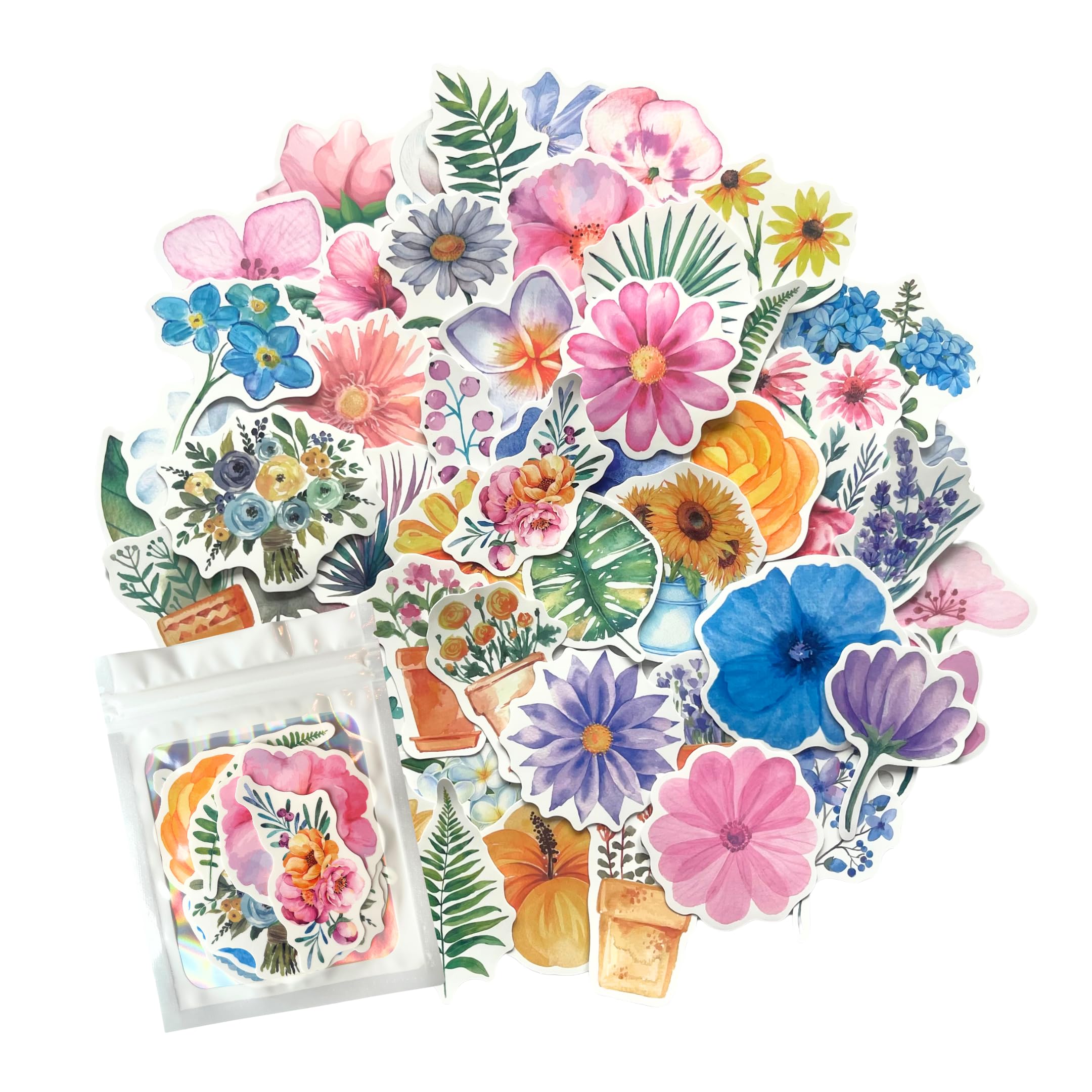 HNTR® Flower Stickers for Scrapbooking | 50 Floral Stickers Aesthetic | Flower Sticker for Crafts & Journals — image 1