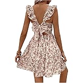 Floerns Women's Floral Bowknot A Line Dress Sleeveless Ruffle Vacation Dresses