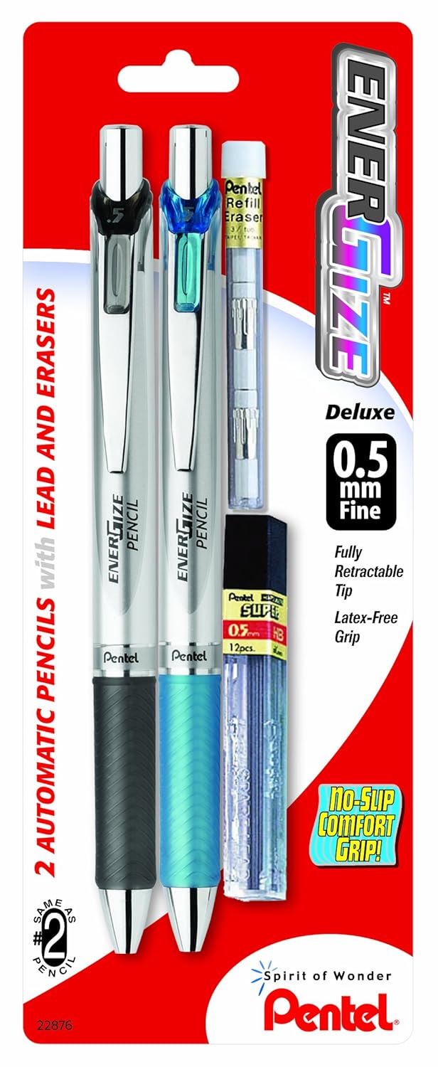 Pentel EnerGize Automatic Pencil with Lead and Erasers, 0.5mm, Assorted