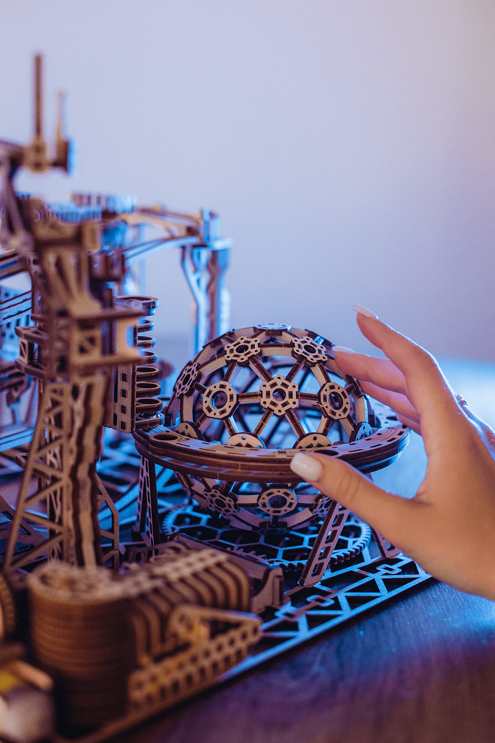 Wood Trick Wooden Marble Run Electric Motorized - 3D Wooden Puzzles for Adults to Build - 15x14 in - Roller Coaster Wooden Model Kits for Adults to Build