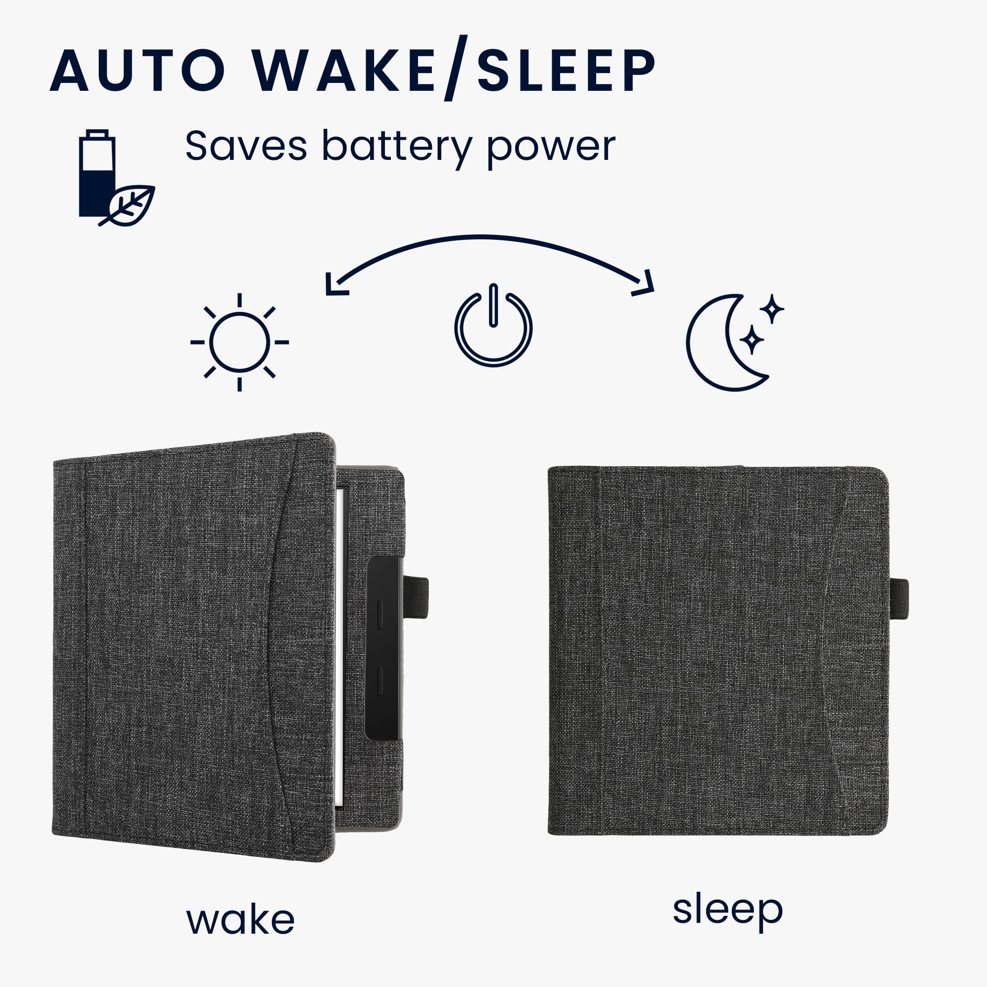 kwmobile Case Compatible with Amazon Kindle Oasis 10. Generation - Fabric Cover with Magnetic Closure, Strap, Pocket - Dark Grey