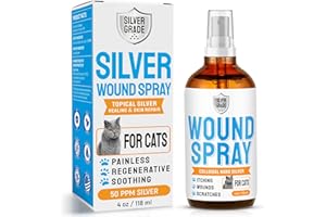 SILVER GRADE Cat Wound Care Spray with Silver – Wounds, Rashes, Hot Spots, Itch, Scratching, Irritation, Bites & Burns – Use a Cat Cone to Prevent Licking – Safe Formula – 4 Oz