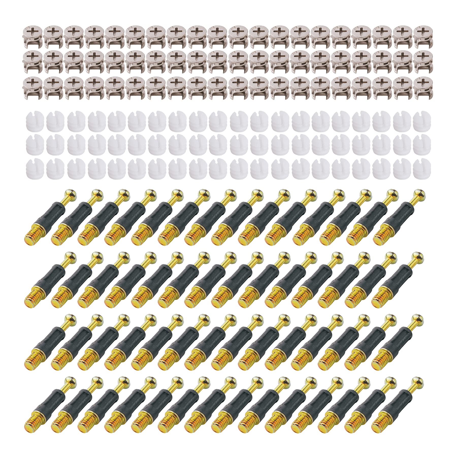 LOOTICH Fixing Screw Eccentric Cam Ø11.8mm and Bolts Fitting Dowels M6x36mm with Pre-Inserted Nuts M6 for Flat Pack Furniture Cabinet Locking Connecting Black (100 Set)