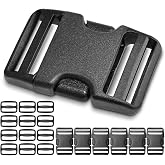 CooBigo 6 Set 1.5 Inch Plastic Quick Release Buckles + 12 pcs Tri-glide Slides