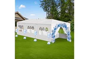 OLLIDOT 10' x 30' Outdoor Gazebo Tents with 8 Detachable Sidewalls, Shade Tents with Transparent Windows, White Patio Canopy Tent for Party, Wedding, Beach, BBQ, Birthday, Events, Gatherings