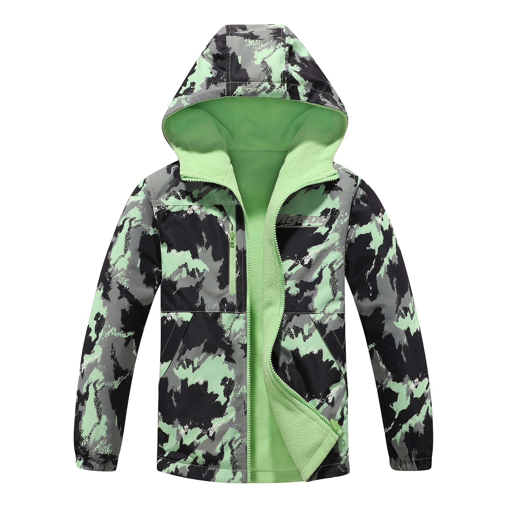 MGEOY Boys Girls Reversible Jacket Lightweight Waterproof Fleece Lined Raincoat for Kids（4-12） Image
