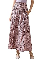 DOUBLJU Casual High Waisted Maxi Skirts with Pocket