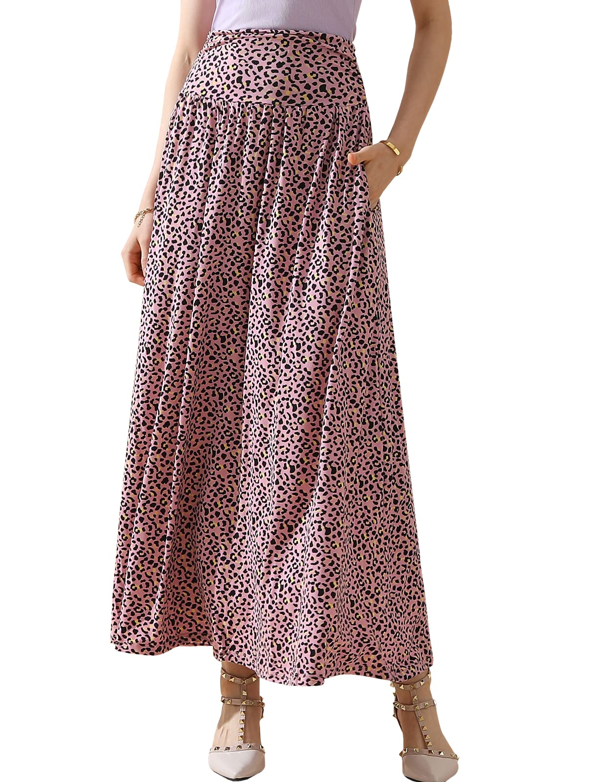DOUBLJU Casual High Waisted Maxi Skirts with Pocket