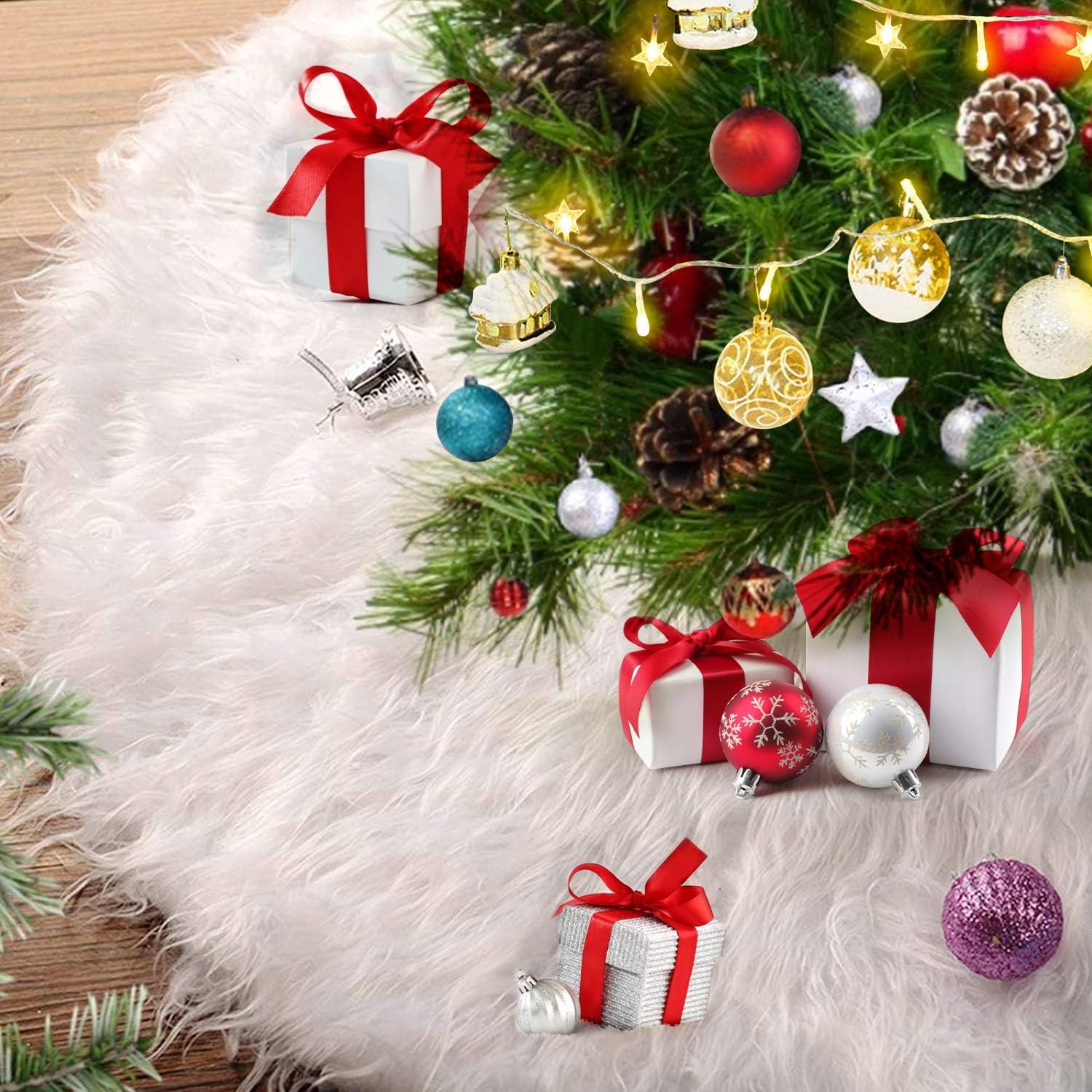 Weihnachtsbaumdecke 91cm Rund - Weiße Plüschdecke Für Tannenbaum, Nadelfangend & Dekorativ