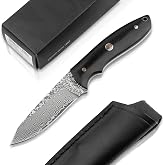 BOKER MAGNUM&reg; Vernery Damascus Knife - Fixed Blade Hunting Knife with 67-Layer Damascus Blade &ndash; Ebony Wood Handle &ndash; Includes Black Leather Sheath