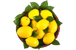 Solsew 48 Pack Fake Lemons Artificial Fruits with Leaves, 3.5" and 2.8" 2 Size Faux Yellow Lemons Decor Realistic Fruits for Bowls Decor Table Centerpieces Kitchen Summer Decorations