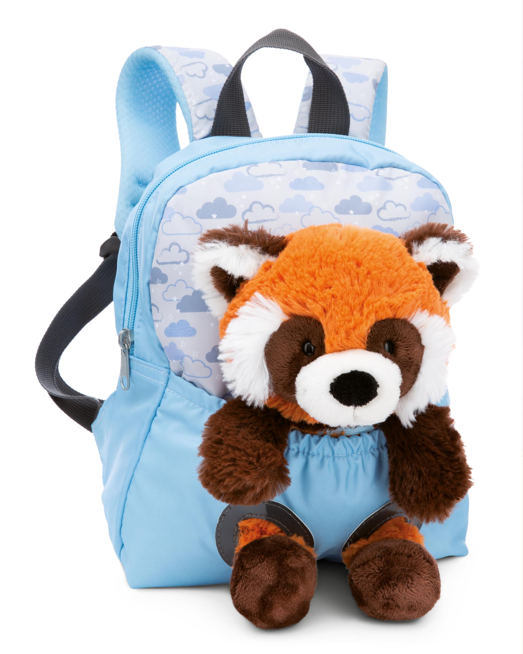 NICI Kinderrucksack blau 2 in 1 mit Kuscheltier Roter Panda 25cm - Kindergartenrucksack Mädchen & Jungen - Weicher Rückenbereich & verstellbare Gurte - 49852