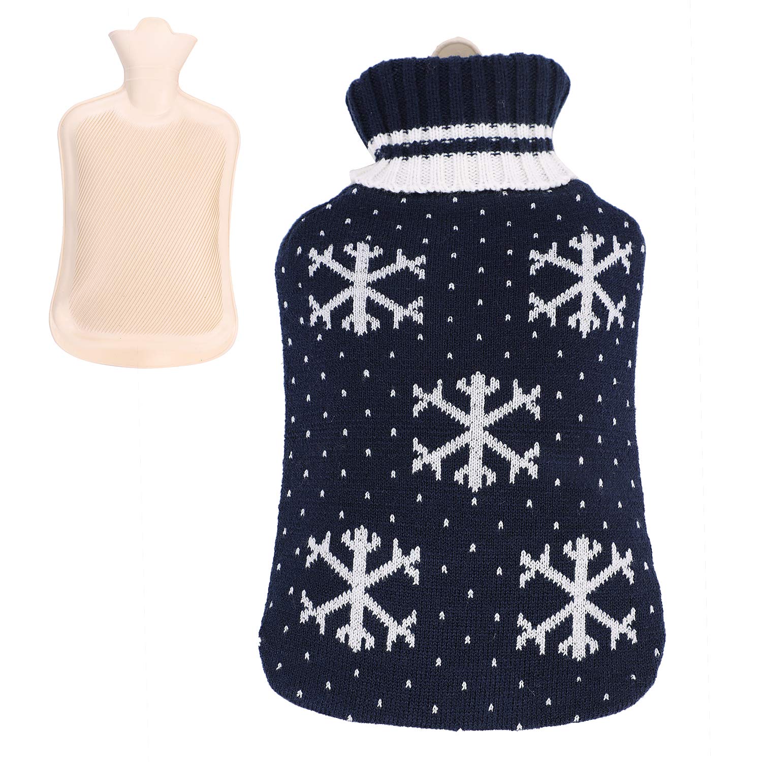 Hot Water Bottle with Durable Rubber Hot Water Bag for Arthritis Aches Back Pain Relief Thick Knitted Cover Winter Indoor Hands and Neck Warmer Pain Relief Accessories Xmas Gift