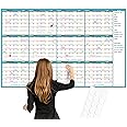 Large Dry Erase Calendar for Wall - Dry Erase Calendar for Wall, Undated 12 Month Calendar, 37" x 58", Erasable Reusable Calendar, 15 Round Stickers