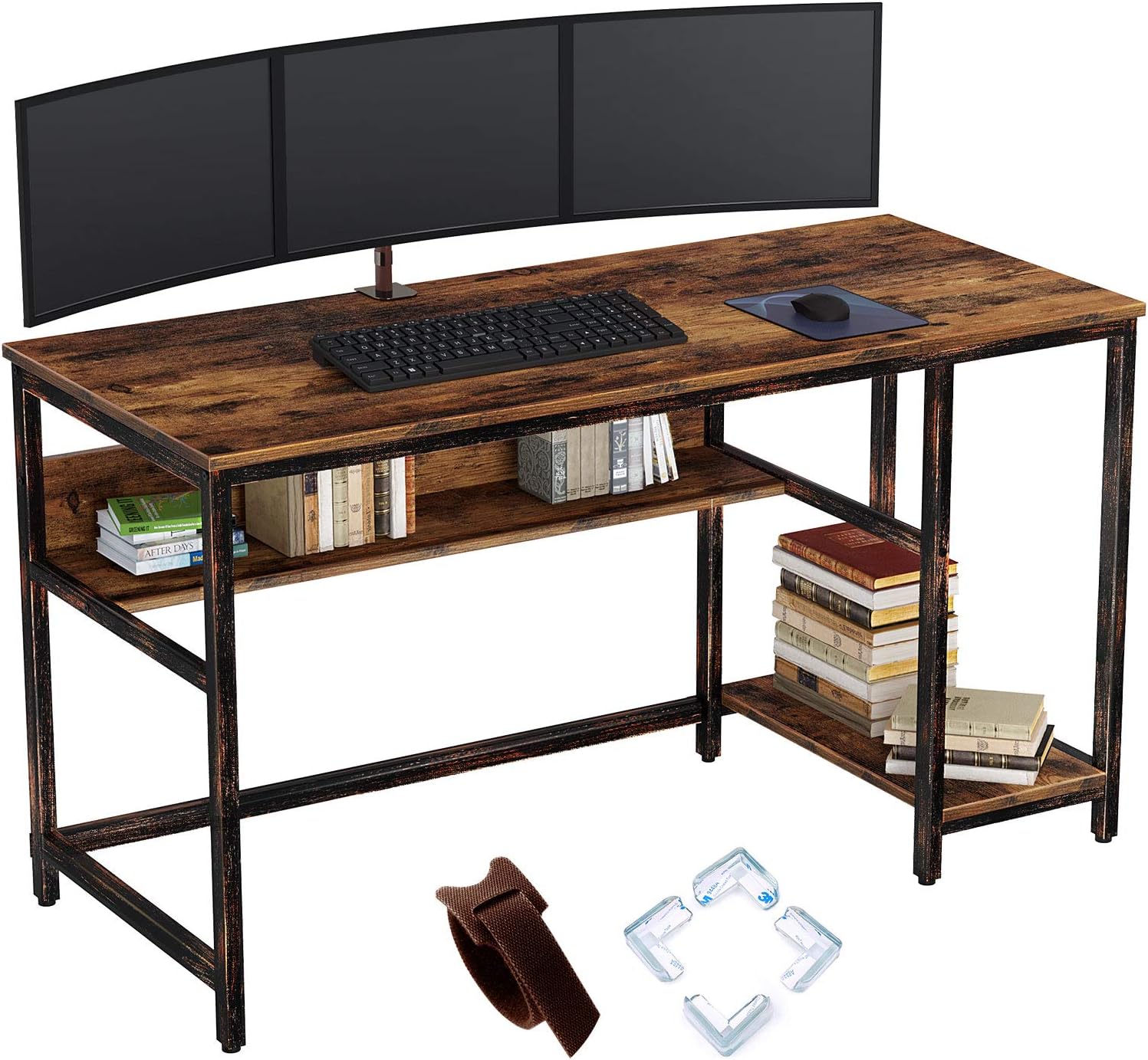 Rolanstar Rustic Style Computer Desk, 55" Home Office Desk with 2