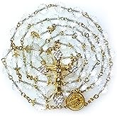GeekTenet Rosary Beads Chaplet Premium Natural Crystal With 128 Facets High Refractive Gold Rosery Cross Catholic Gifts