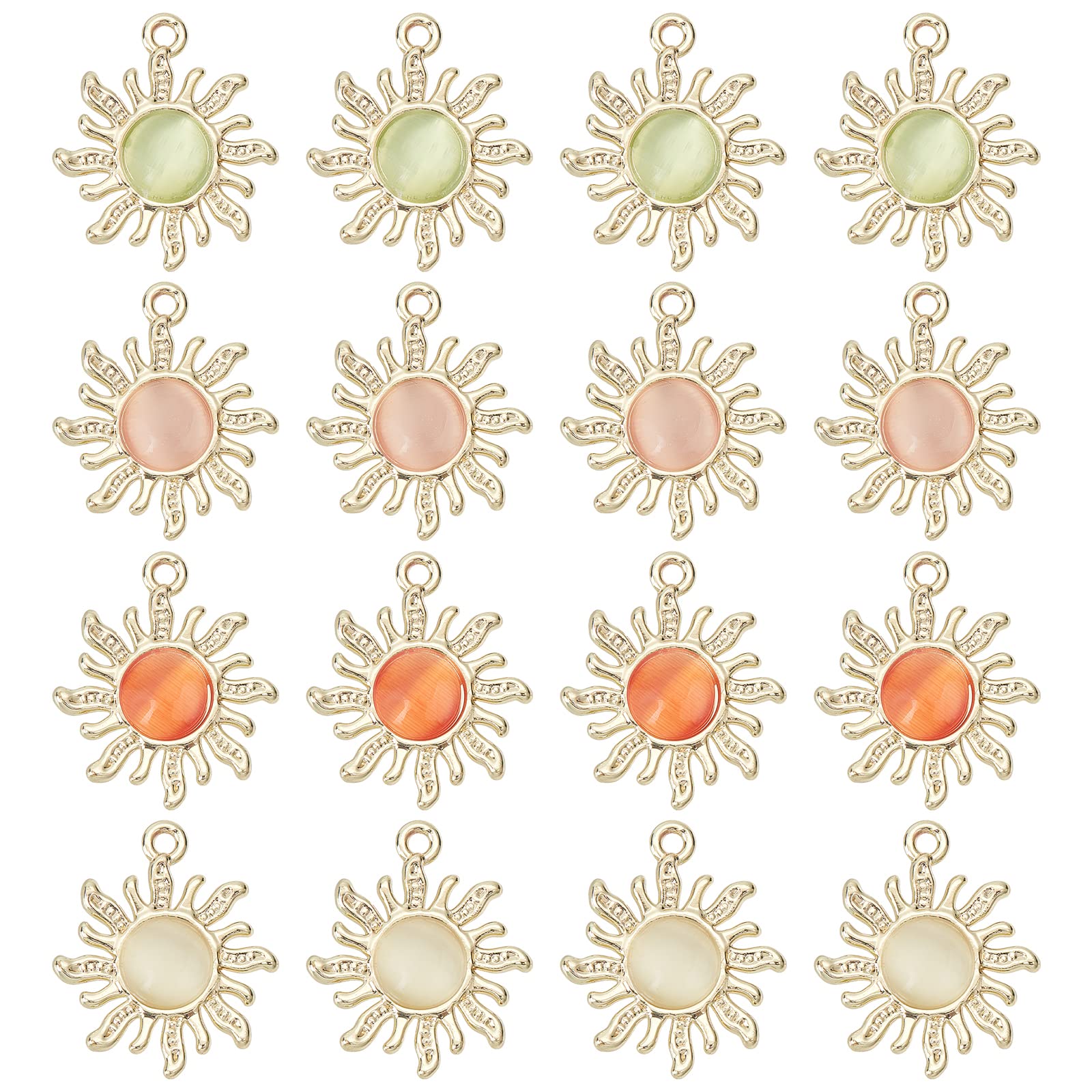 SUNNYCLUE 1 Box 16Pcs 4 Colors Sunflower Charms Sun Pendant Charm Colorful Glass Cabochons Half Round Beads Alloy Gold Plated Flatback for Jewelry Making Bracelet Necklaces Crafts Supplies