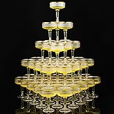 Acellegic Set of 55 Champagne Tower 7 oz Plastic Champagne Coupe Glasses Set Stackable Plastic Ribbed Martini Glasses Unbreakable Acrylic Cocktail Coupe Cups for Wedding Birthday (Glitter,Gold)