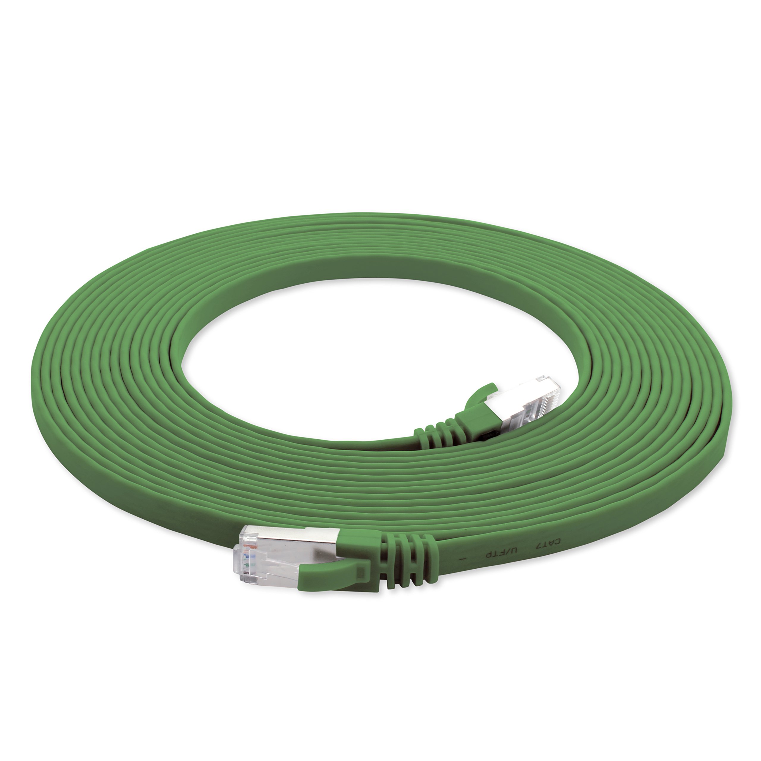 1aTTack.de 7.5 m - green - 1 piece Cat7 flat cable network cable Cat 7 raw cable Gigabit Lan (10Gbit/s) ribbon cable installation cable patch cable flat slim Rj 45 plug Cat6a