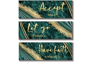 ONIZHITY 3Pcs Green and Gold Bathroom Decor Green Gold Wall Decor Accept Let Go Have Faith Quote Marble Style Versatile Home Art for Motivation Bedroom Living Room Office(12x4”)