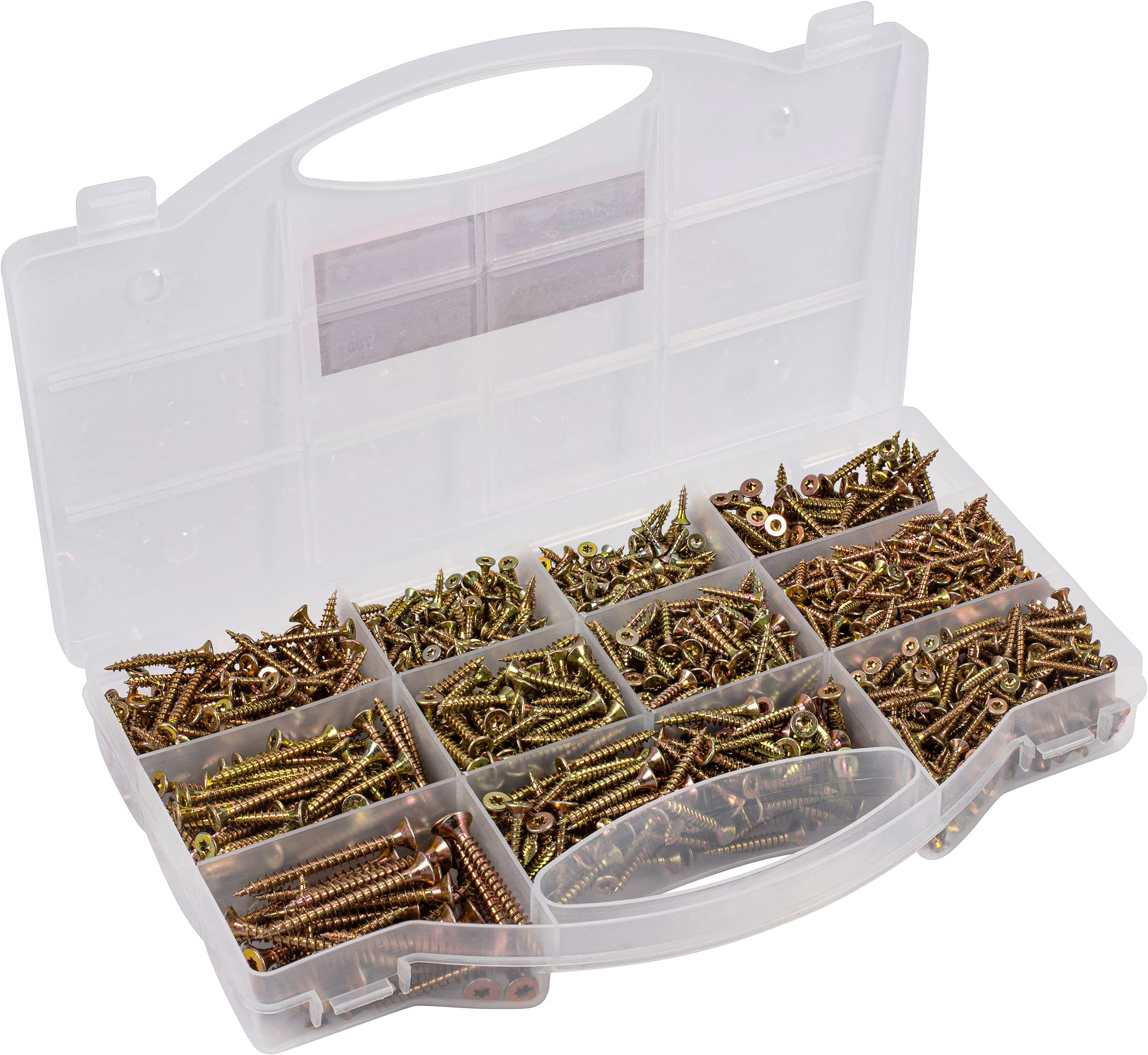 Connex DP8500132 Universal Screw Assortment 1700 Pieces - Various Sizes - Countersunk Head - TX Drive - Full Thread - Yellow Galvanised/Screw Set/Assortment Box