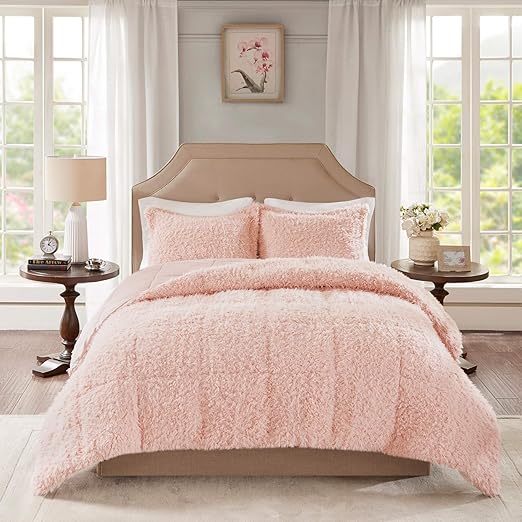 Amazon Com 3 Piece Pink Mink Comforter Comforter Full Queen Set
