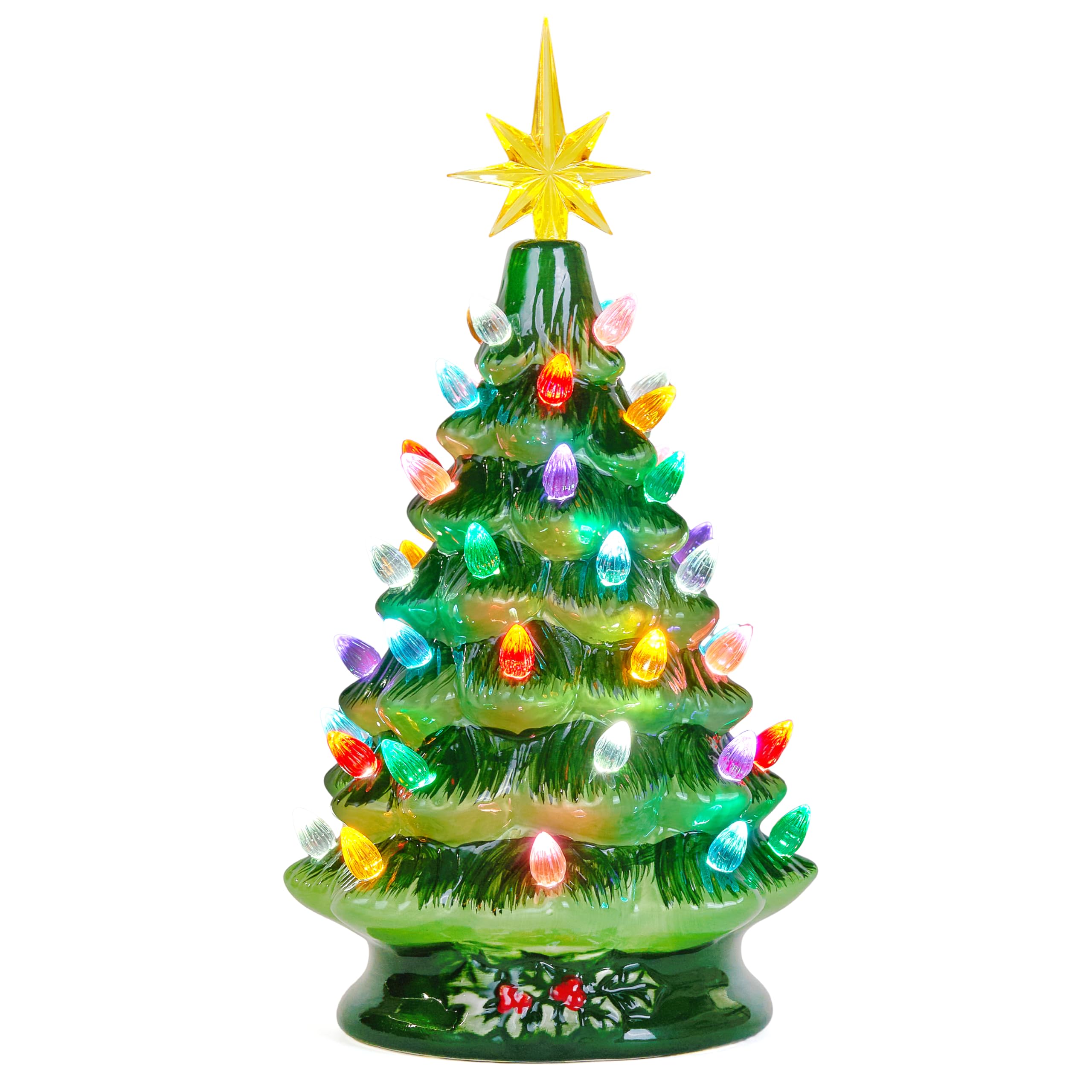 Photo 1 of Joiedomi 12" Ceramic Christmas Tree, Table Top Christmas Tree with Flower Leaf, Vintage Pre-lit Xmas Decor with LED Lights, Battery Operated Hand-Painted Xmas Decorations Indoor Home