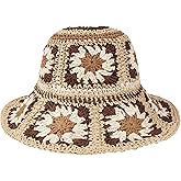Multicolor Floral Crochet Straw Sun Hat Foldable Packable Wide Brim Bucket Hat Summer Beach Hat for Women