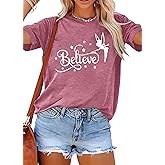 Magical Shirt for Women Believe in Magic Shirts Cute Graphic Printed Tee Family Vacation Short Sleeve Tee