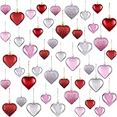 Duufin 45 Pieces Valentine's Day Heart Ornaments Heart Shaped Baubles Decorations Glitter Hanging Ornaments Decorations for Valentine, Christmas Tree