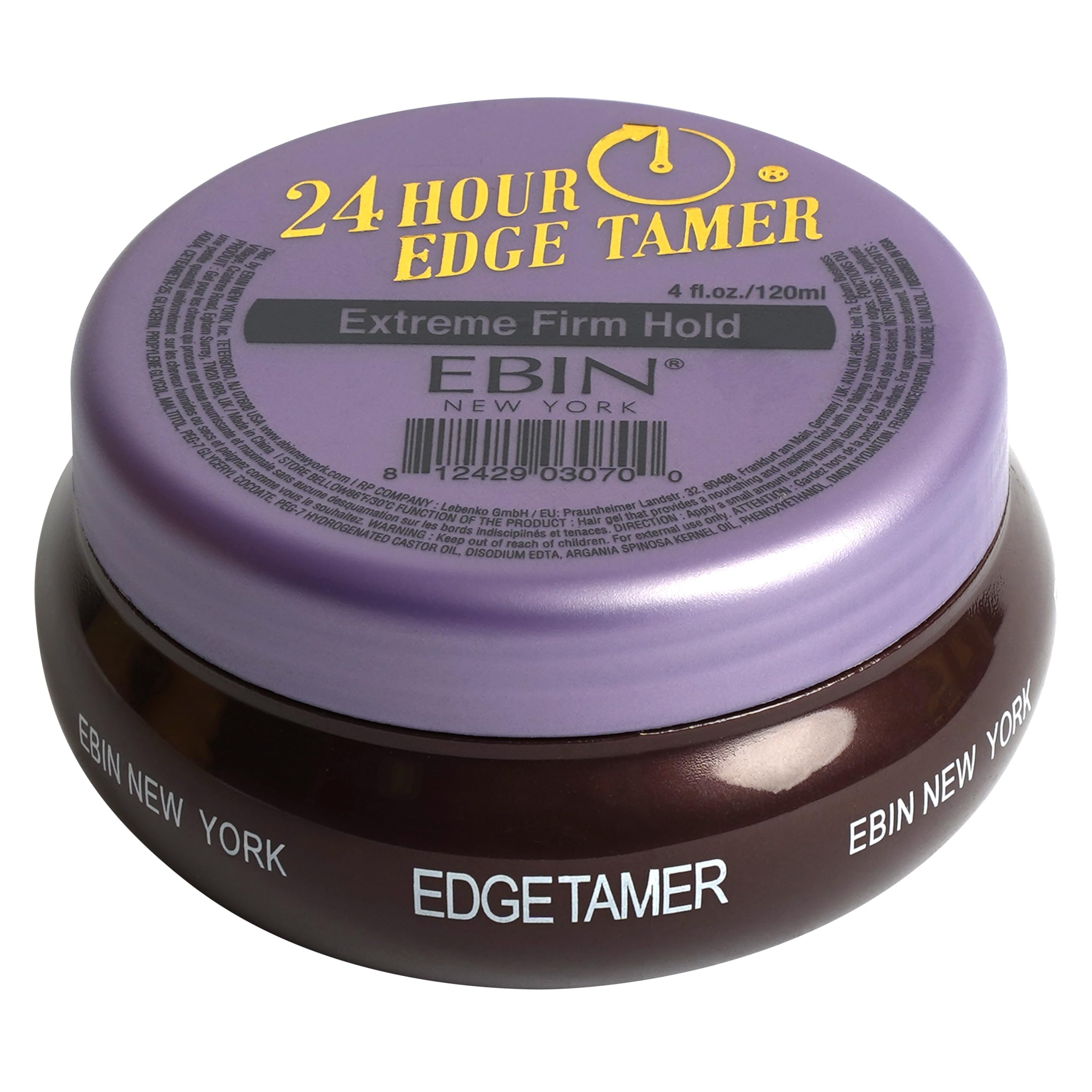 EBIN NEW YORK 24 Hour Edge Tamer Extreme Firm Hold 120 ml Strong Edge Control Gel, No Flaking, Sleek Smooth Finish, Long Lasting, Argan & Castor Oil