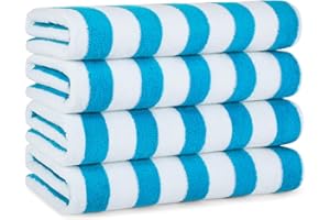 ARKWRIGHT LLC Arkwright Cali Cabana Stripe Beach Towel - Pack of 4 - Soft 100% Cotton Lightweight Quick Dry Terry Towels Set for Pool, Swim, and Hot Tub, 30 x 60 in, Blue