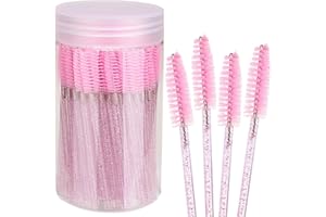 Elisel 100pcs Disposable Mascara Brushes with Container, Mascara Wands Makeup Brushes Applicators Kits for Eyelash Extensions and Eyebrow Brush (Crystal Pink)