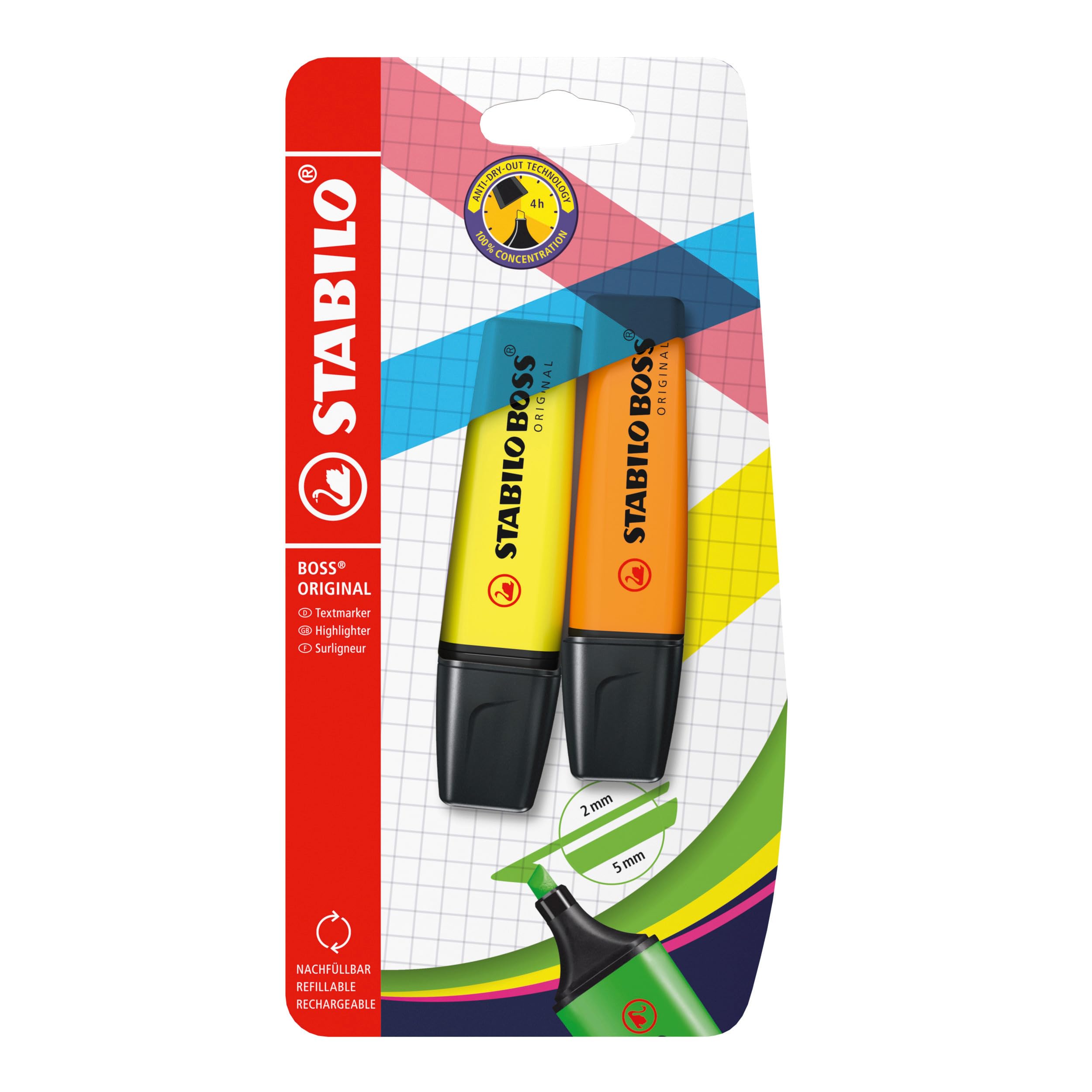 STABILO BOSS ORIGINAL - Highlighter - Pack of 2 - Yellow/Orange