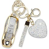Simocky Compatible with Porsche Key Fob Cover with Heart Keychain, Car Key Shell for Women, Compatible with Porsche Cayenne Panamera 911 718 Macan Boxster Cayman Key Protector (3 Buttons-Gold)